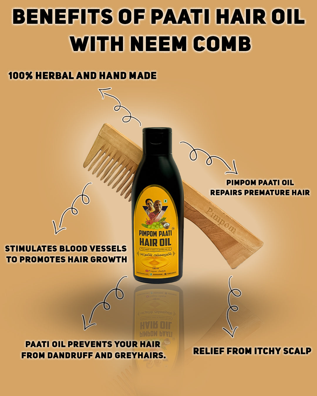 100ml Paati hair oil + Neem Comb