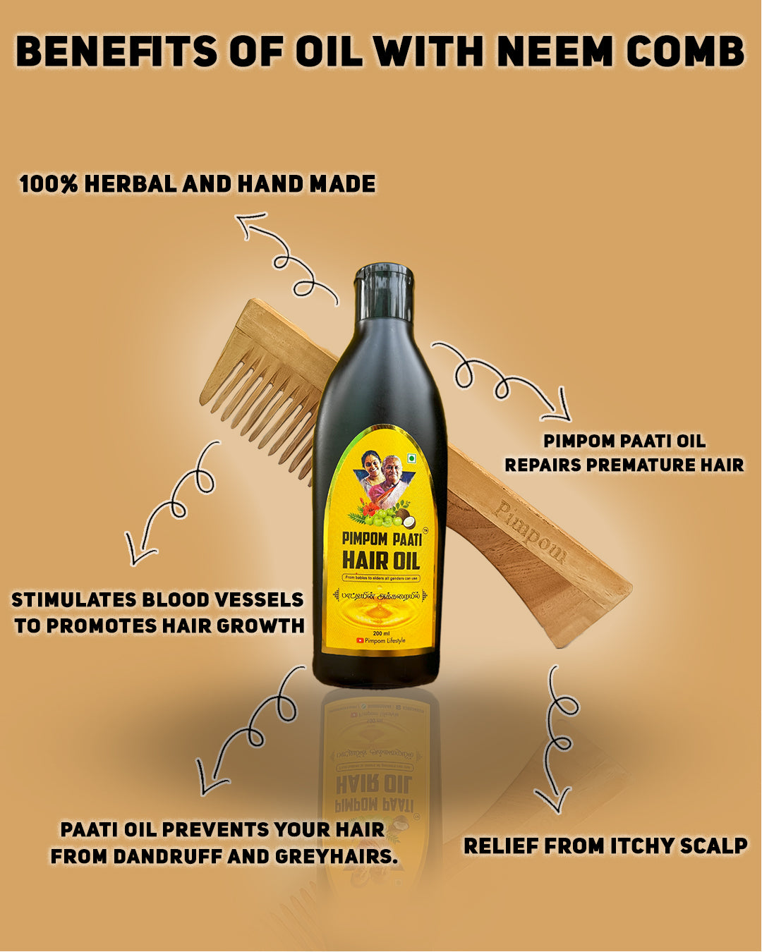 200ml Paati hair oil + Neem comb + Seed pencil + Shipping free