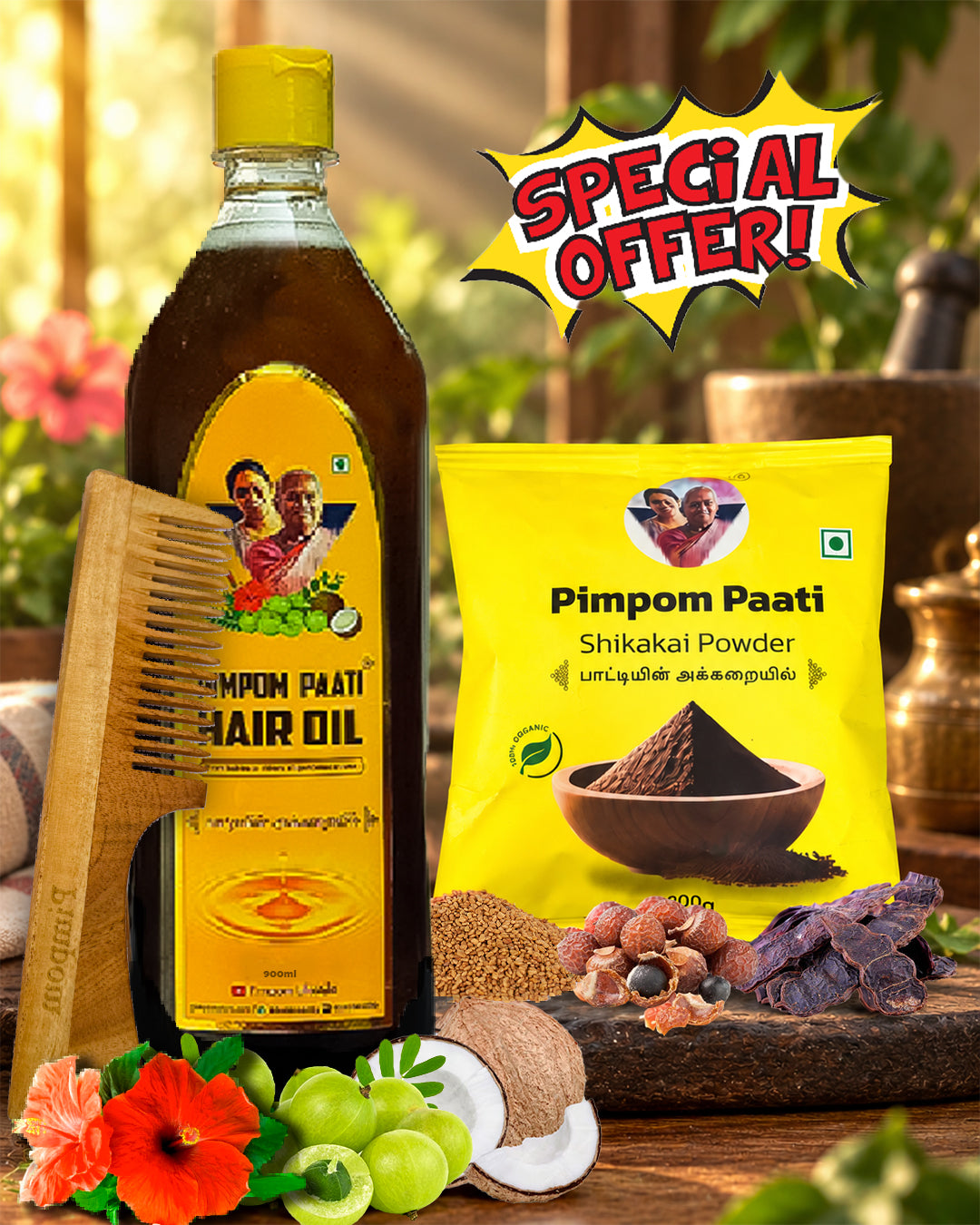 900ml hair oil + 200g Shikakai + Neem comb + Free shipping
