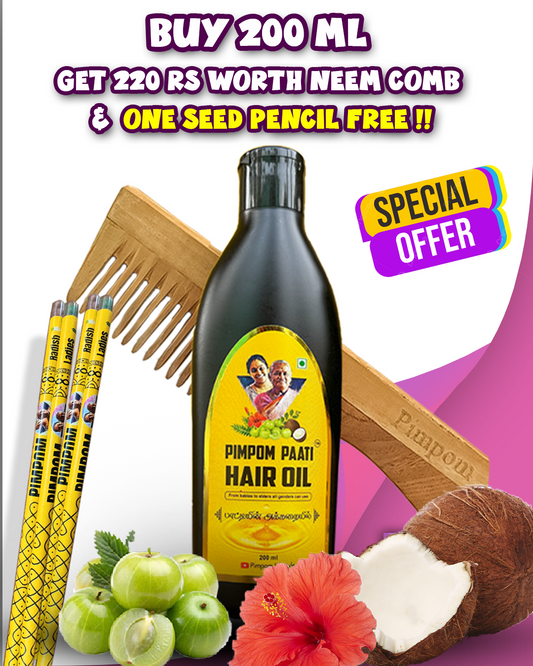 200ml Paati hair oil + Neem comb + Seed pencil + Free shipping