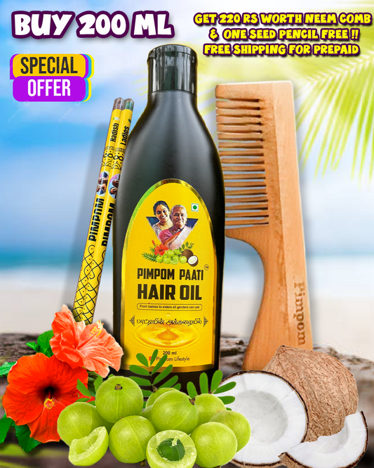 200ml Paati hair oil + Neem comb + Seed pencil + Shipping free